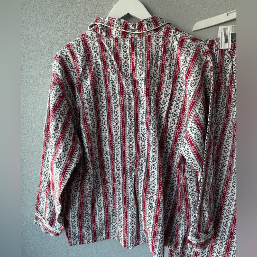 Lanz of Salzburg red white patterned 100% cotton flannel pajama set Women’s sz L - Picture 6 of 12